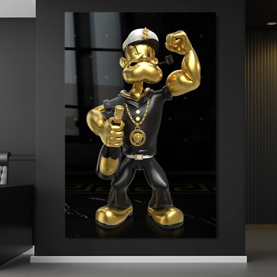 WANDBILD POPEYE GOLDEN ,KUNST LUXUS GELD MARKE ACRYLGLAS LEINWAND POSTER BILDER