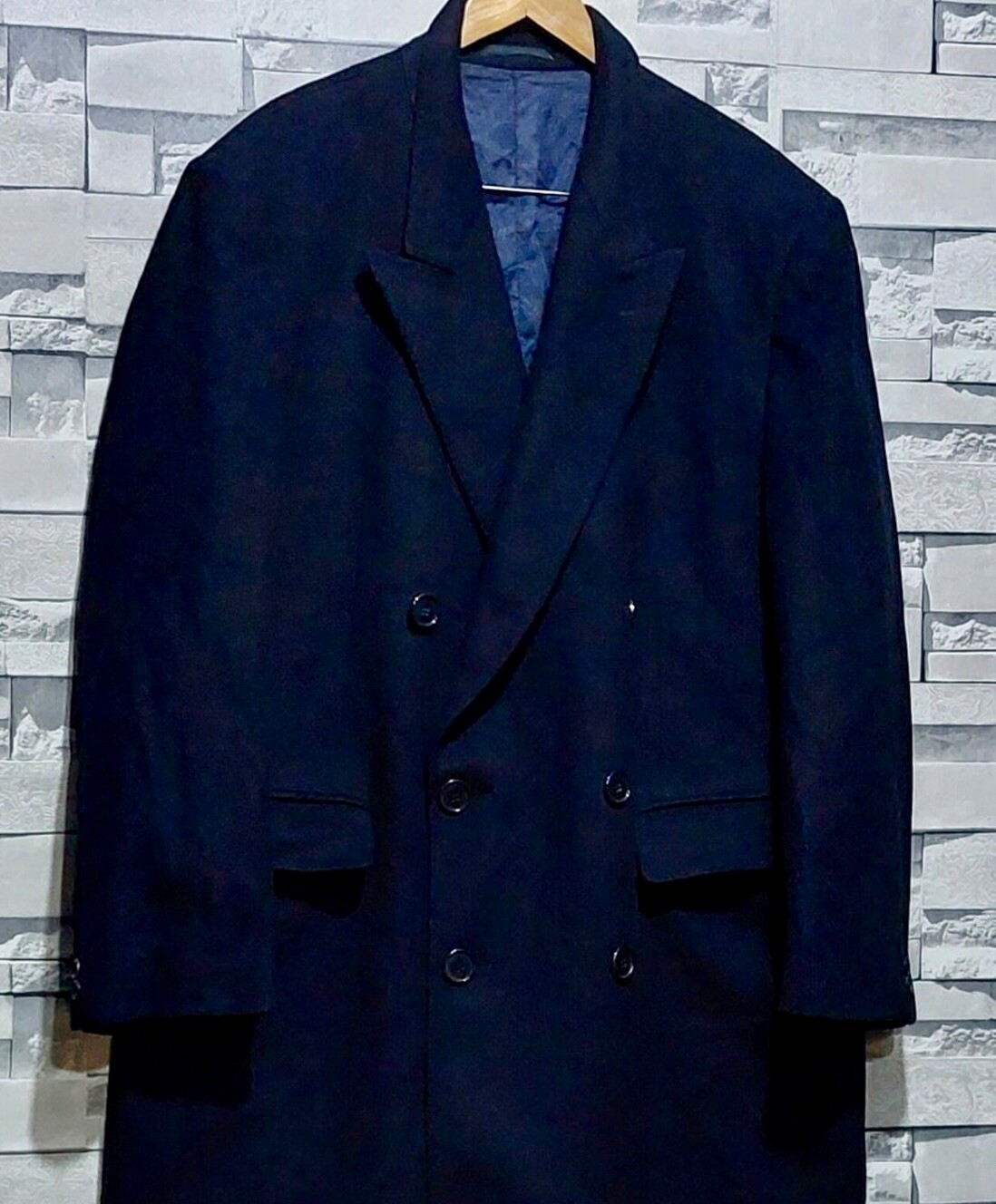 Trench vintage Yves Saint Laurent lana cashmere doppio petto blu uomo XL