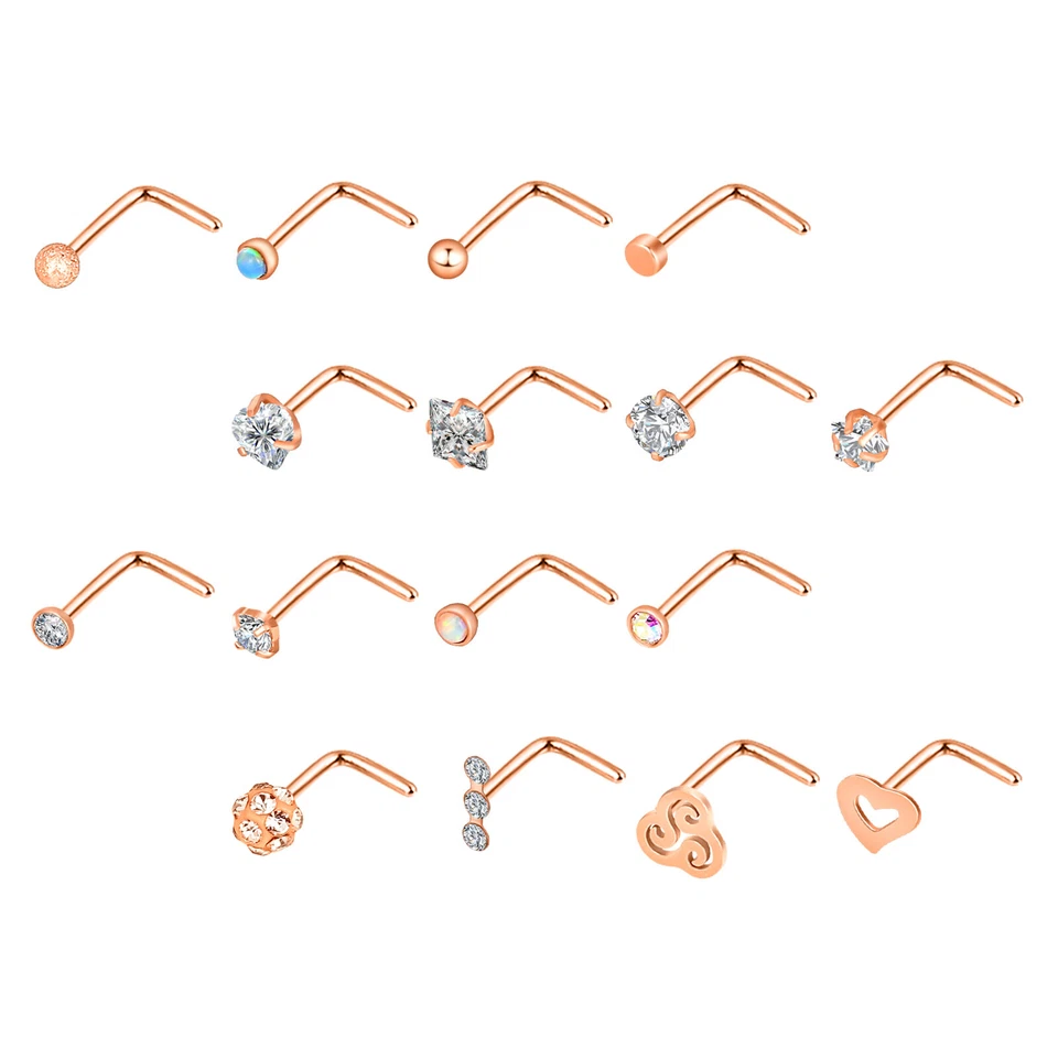 9-16 Piezas Perno para Nariz Acero Quirúrgico Circonita cúbica Forma de L Perno para Oreja Cuerpo Piercing Joyería 20G Foto 3 de 4