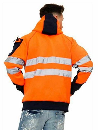 Hombres HiViz Alta Visibilidad Chaqueta Sudadera con Capucha Trabajo 3 Cremallera Sudadera con Capucha Top Polar - Imagen 10 de 21
