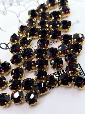 50 SS23 5mm Glas Runde Montees Strass Amethyst Lila Gold Perlen zum Aufnähen