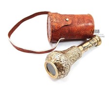 New Nautical Pirate Spyglass Brass Engraved 6" Telescope with Leather Case Gift