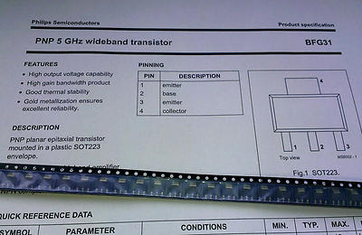 1 Stück BFG31 Genuine Philips PNP 5 GHz / 1 W Wideband Transistor SOT223 (M1468)