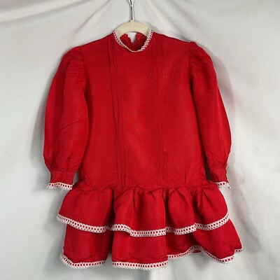 Handmade Dress Girls 7-8 Red Acetate Drop Waist Ruffle Long Sleeve Party |  eBay