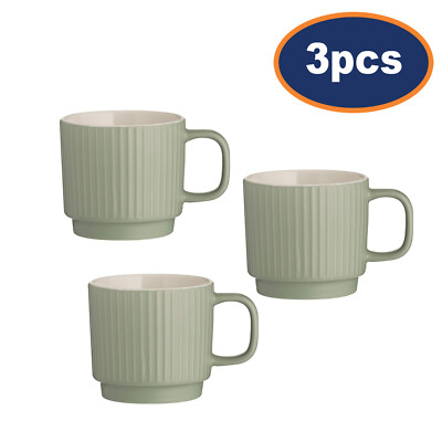 3 Stück 355 ml Grün Geprägt Becher Keramik Tee Kaffee Heißgetränke Gerippt Tasse Küche