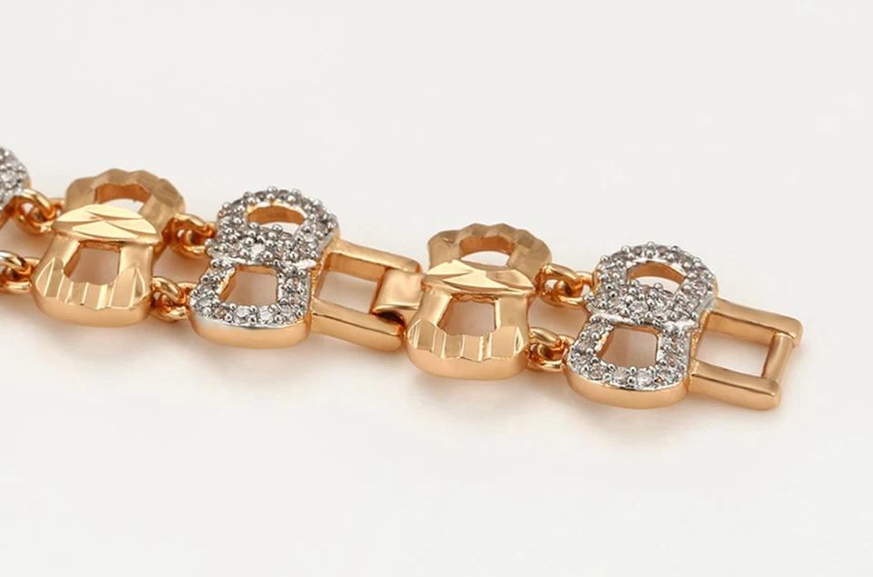 Brazalete envolvente de piedras de circonita cúbica blanca de eslabones abiertos de oro rosa Foto 3 de 4