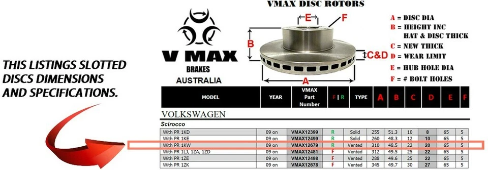 R SLOT fits VOLKSWAGEN Scirocco With PR 1KW 2009 Onwards REAR Disc Rotors & PADS - image 2 of 4