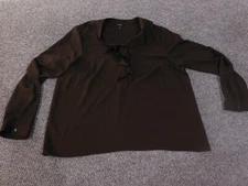 Talbots Size 16 top brown pullover ruffles womens v-neck casual polyester