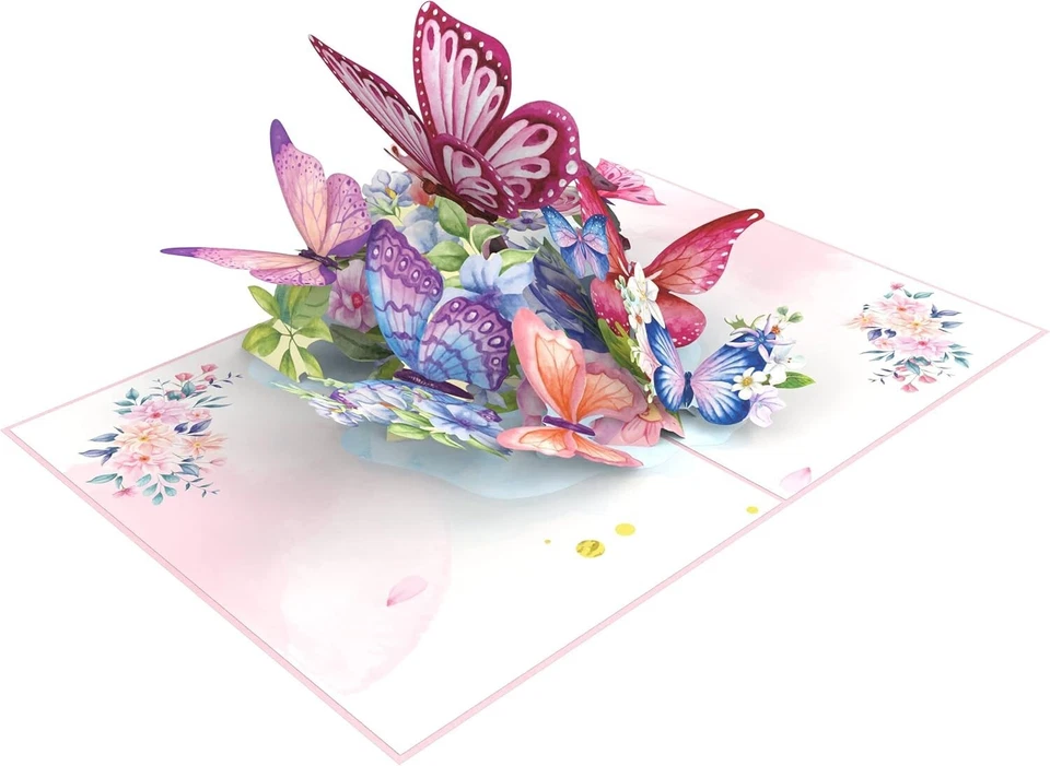 Tarjeta de felicitación flor emergente con mariposa para cumpleaños, gracias, ponte bien... Foto 3 de 4