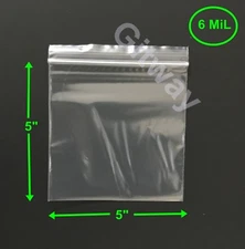 5" x 5" Heavy Duty 6 MIL Resealable Zip Top Lock 5x5" 6 ML Clear Plastic Bags