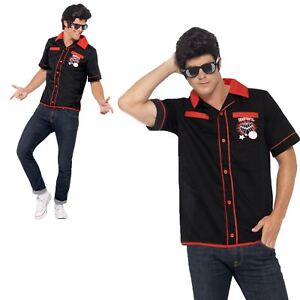 Adult Mens 1950s Rock N Roll High School Bowling Shirt Fancy Dress ...