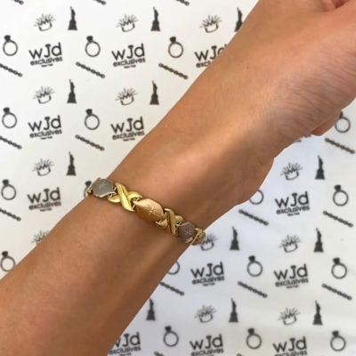 14K Tri-Color Gold 7mm Diamond-Cut Stampato XO Bracelet (Hollow) 7