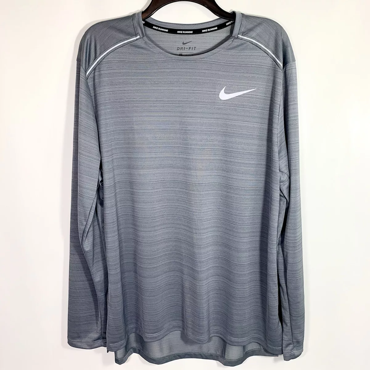 Nike Men's Dri-Fit Miler Long Sleeve Running Shirt Gray Size XXL