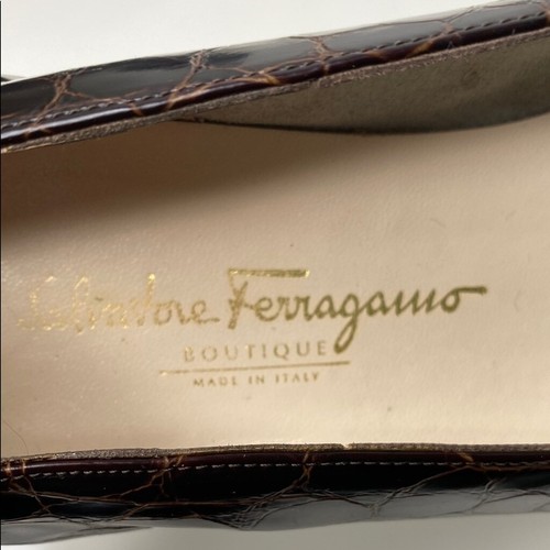 Scarpe con zeppa bassa FERRAGAMO Croc in pelle goffrata marrone taglia 10,5 - Foto 8 di 12