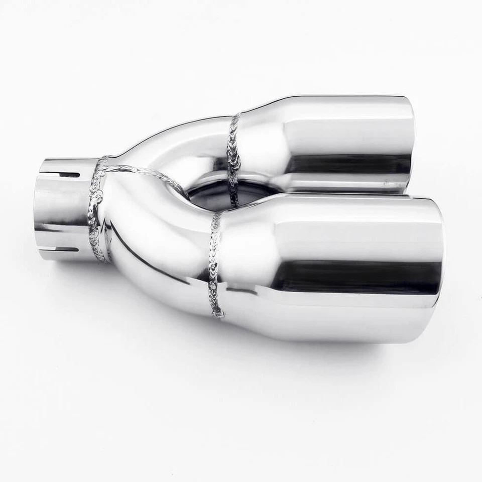 Pair Dual Wall Clamp-on Quad 3.5" Out 2.5" In Angle Cut Stainless Exhaust Tips - Image 2 of 4