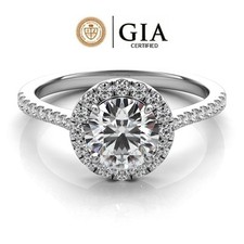 1.25 Carat GIA Certified Solitaire Halo Style Engagement Ring in 14K White Gold