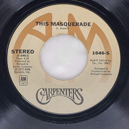 Carpenters Please Mr. Postman / This Masquerade 45 RPM Vinyl Pittman Pressing - Picture 4 of 9