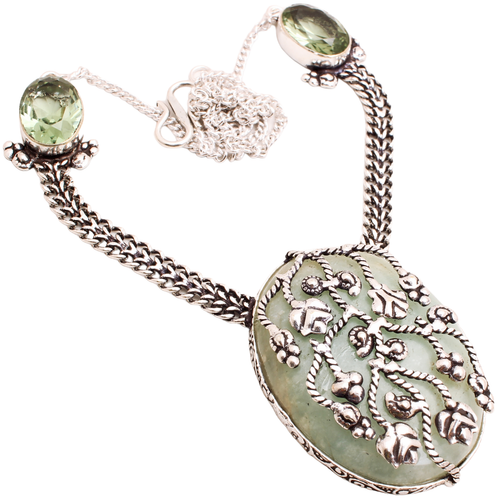 Mebrouki Jaspre Gemme Pendentif Plaqué Argent Handmade Bijou Cadeau 3