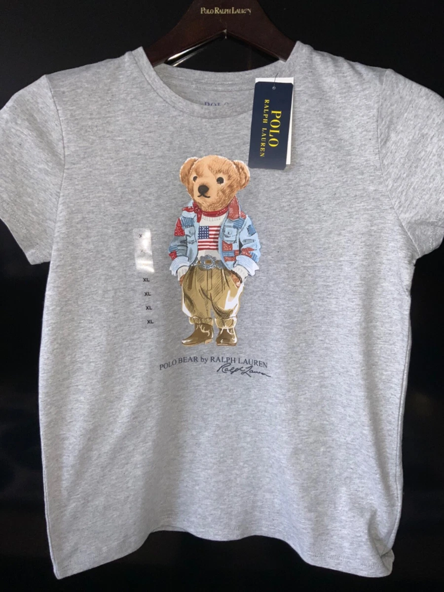 Polo Ralph Lauren Polo Bear Cotton grey Tee Shirt Sz L 12 14 youth