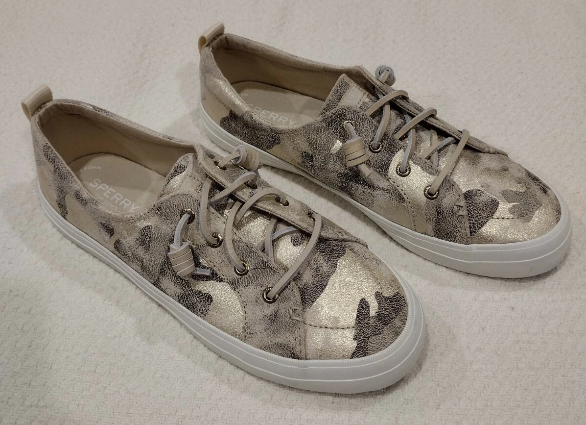 New Sperry Top Sider Womens 9.5 Crest Vibe Leather Camo Ivory