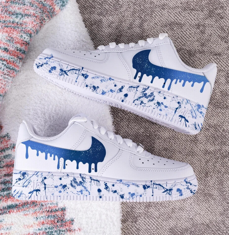 Blue Drip Shoes Dripping Swoosh Air Force Air Force Custom White