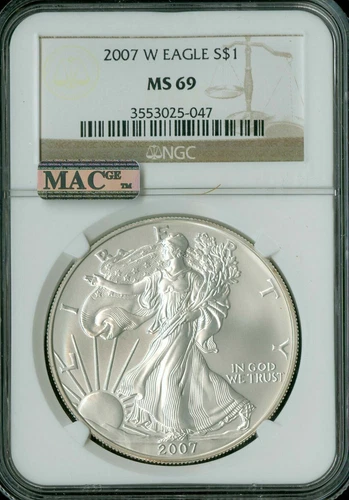 2007 W SILVER EAGLE 1-OZ DOLLAR NGC MS69 MAC SPOTLESS *