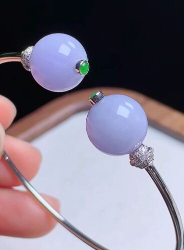 18K White Gold Icy Lavender Purple Jadeite Jade Bracelet Bangle 0401