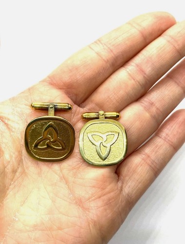 Gemelli Vintage Celtic Trinity Nodo Oro su Argento Sterling Vermeil 12,9 grammi - Foto 5 di 7