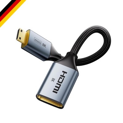 8K Mini HDMI auf HDMI Adapter 2.1 18cm vergoldet, für Kamera, Tablet, Monitor