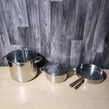 3 x Stellar Ethos Horwood HQ Stainless Steel Pans Frying Pan Large Stockpot Set