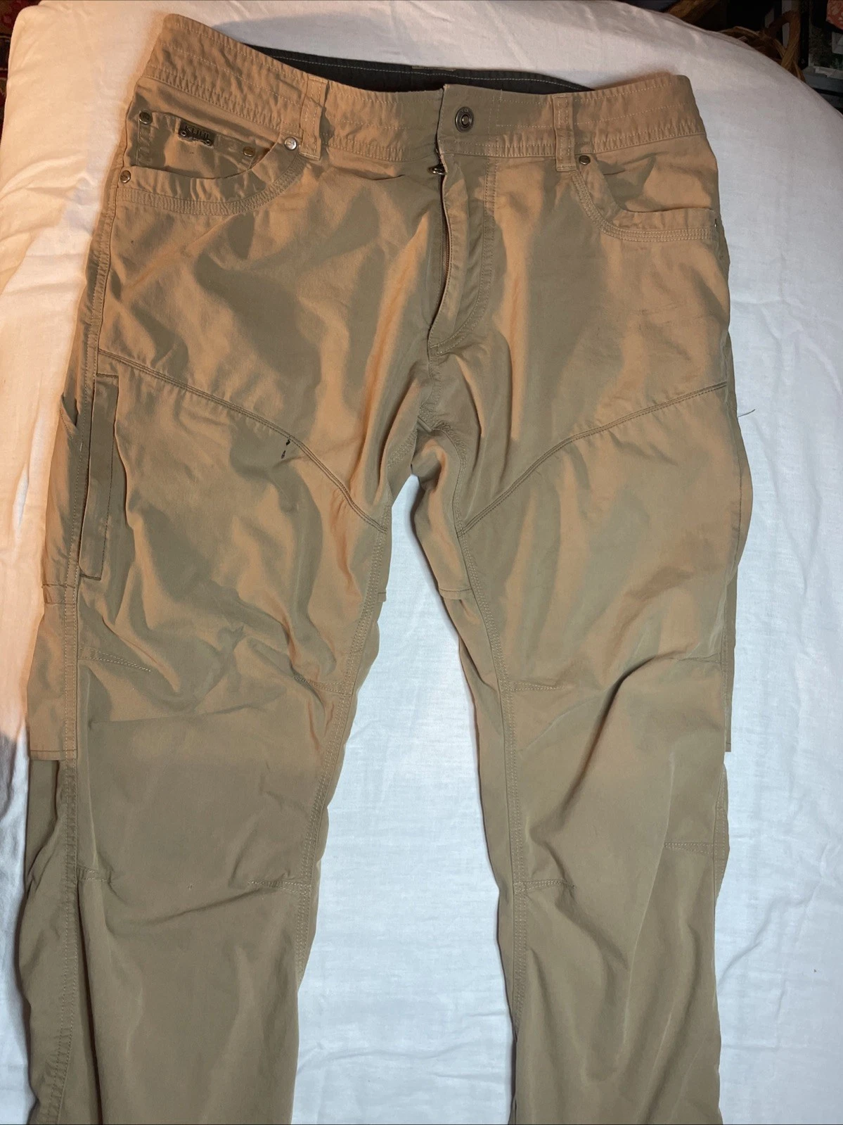 Kuhl Hiking Pants Mens 34x30 Faded Beige Cotton Blend Vented Knees & Crotch FUC