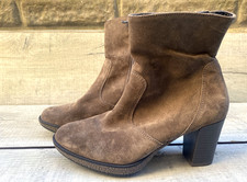 Womens Ara Premium Brown Suede Leather Side Zip Ankle Boots Mid Heel Size 4 37