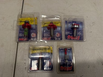 Lot of 5 Freud Router Bits - Quadra-Cut Carbide - 34-124,36-126,16-522,22-104