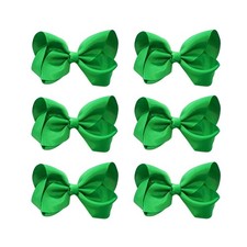 6 PCS 3 Green Hair Bows Clips, Girls, Alligator, Grosgrain Ribbon, Toddler