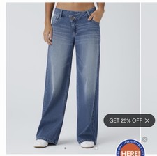 Halara Flex Asymmetrical Low Rise Wide Leg Blue Denim Jeans Preppy Boho