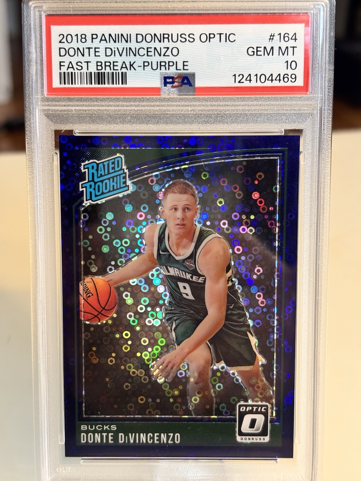 2018-19 Donruss Optic Donte DiVincenzo #164 Purple Fast Break /95 PSA 10 (RC)