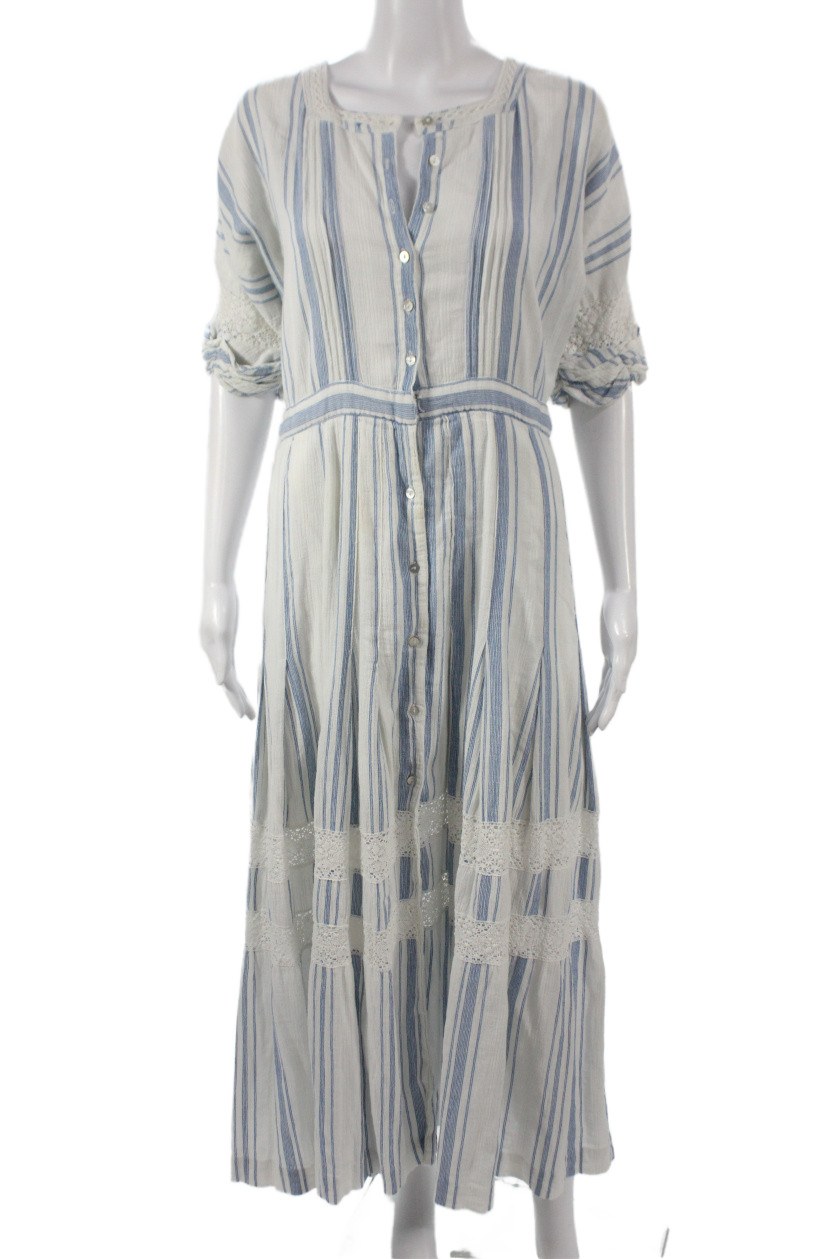 Love Shack Fancy Women Maxi Striped V-Neck Dress Size 6Free Shipping in US $100+ Orders | $6.95 Orders Below