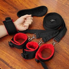 BDSM Bed Resraints Kit Handcuffs Ankle Cuffs Bondage Set Straps Blindfold Adult