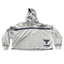 Under Armour Project Rock Hoodie Womens XS Gray Loose Cropped Oversize