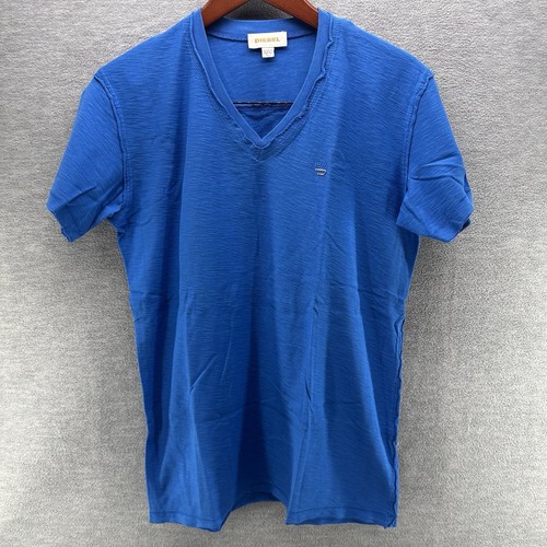 DIESEL - Men's Short Sleeve Blue V-Neck Logo T-Shirt Size S A52 - Picture 2 of 11