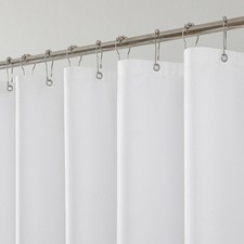Fabric Shower Curtain Liner Solid White Hotel Quality Mildew Resistant Washable