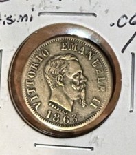 1863 N BN  ITALY 50 CENTESIMI 0.835 SILVER COIN-VITTORIO EMANUELE II-KM#14.2