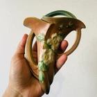 Vintage Roseville USA Pottery Wall Pocket 1288 - 6" Brown Green White Rose 🌹🌹