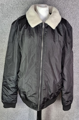 Threadbare Herren Schwarz Flieger Sherpa Kragen Jacke Bomber Mantel XXL