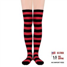 Womens Thigh High Socks Striped High Knee Socks Knee High One Size Red Black