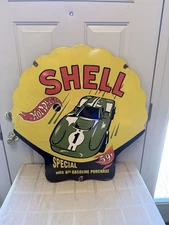 Shell Hot Wheels Advertising Gasoline Porcelain Sign