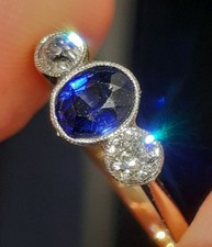 Antique Sapphire and Diamond Ring 18ct Gold and Platinum Early 20th Century 2.3g