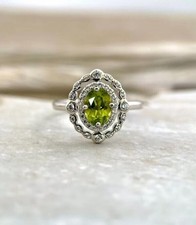 2 Ct Oval Cut Lab -Created Peridot Engagement Women's Ring 14K White Gold Plated