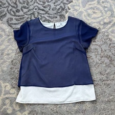 Jean-Pierre Klifa Paris Sheer Overlay Blouse Navy White Small
