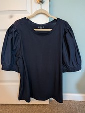 LOFT Womens Blouse Navy Puff Sleeve XXL